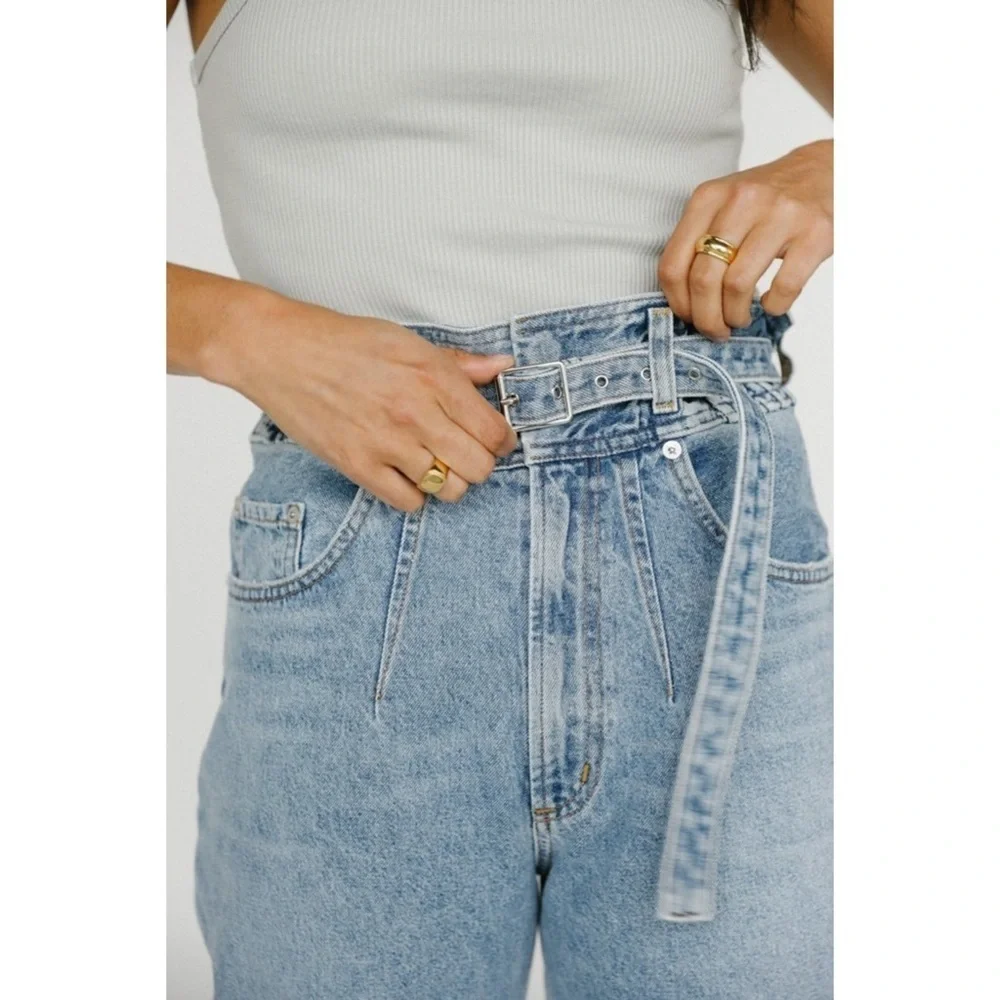AGOLDE 90s High Rise Belted Paperbag Waist Organic Cotton Denim Tapered Jeans 28